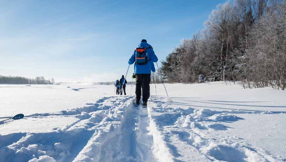 Wandelaars in de sneeuw in een winters Noors landschap